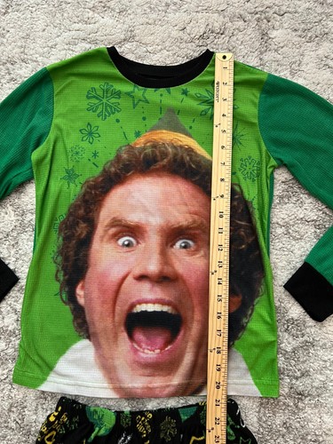 Elf 2 Piece Pajama Set Boys Large Green Holiday Waffle Fleece Graphic Sleepwear - Picture 3 of 10