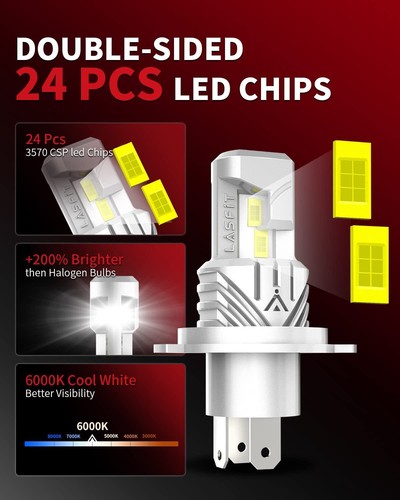 LASFIT H4/9003 LED Headlight Bulbs Conversion Kit High Low Dual Beam 6000K White - Picture 3 of 13