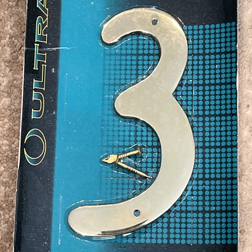 Ultra Hardware 53103 Solid Brass 4 1/2 Inch House Number 3 New Sealed - 第 2/3 張圖片