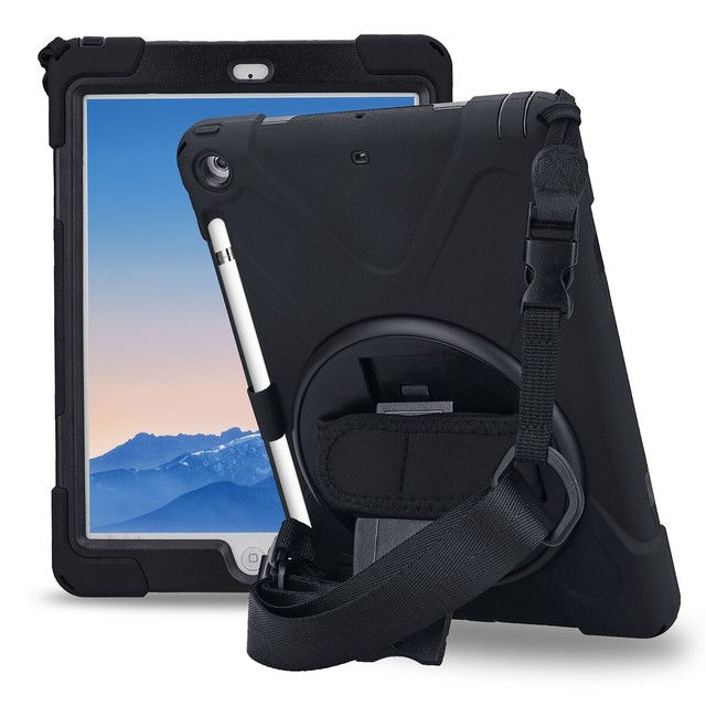iPad 5th/ 6th Gen Case with Pencil Holder Strap Three Layer Drop