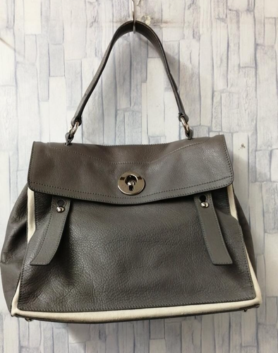 Yves Saint Laurent YSL Muse Two Hand Bag Leather Light Gray White vintage Used