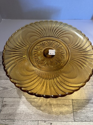 Brockway Amber Glass Footed Cake Stand 10” Amber Color NOS Dessert Display Baker - Picture 2 of 9