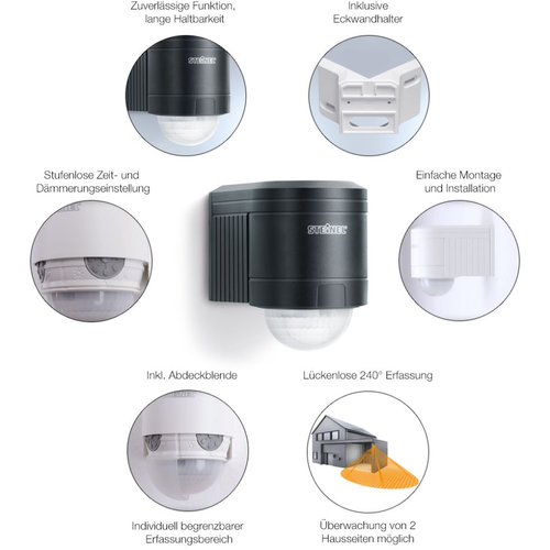 STEINEL IS 240 DUO Sensor Bewegungsmelder infrarot, 12m Reichweite, schwarz/weiß - Bild 4 von 13