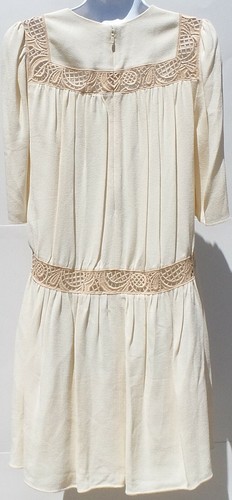 CHLOE 15A Vanilla Ivory Creme Natural Beige Embroidered Lace Inset Dress FR 38 - Picture 5 of 12