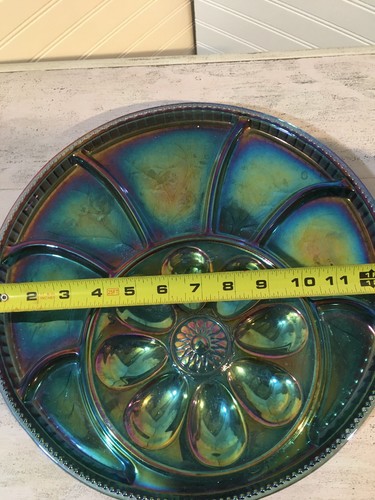 Carnival Glass Turquoise Deviled Egg Snack Serving Dish 572 - Picture 11 of 12