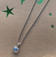 David Yurman Petite Albion Pendant Necklace with Blue Topaz and Diamonds