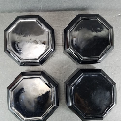 Vintage Arcoroc Octime Octagon 5.5" Cereal Bowls Set of 4 Black Made in France - Picture 6 of 9