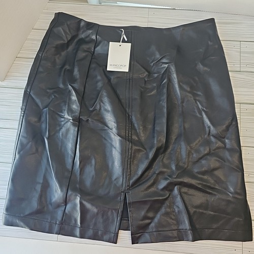 MANGOPOP Black Faux Leather Mini Bodycon Pencil Skirt Size Medium High Waist NWT - Picture 3 of 9