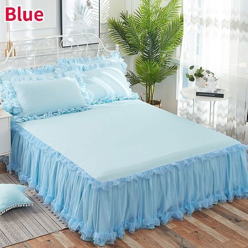 3PCS Lace Ruffled Bed Skirt Dust Deep Drop Bedspread Sheet Pillowcases Non-slip - Picture 27 of 32