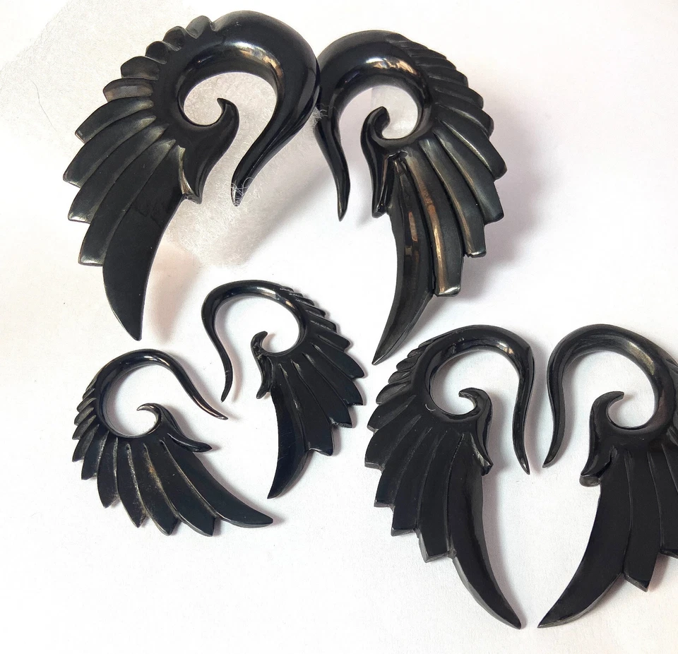 PAR Tapones Cónicos Cuerno Ángel Ala Tapones Expansores Medidores Joyería Corporal Foto 2 de 4