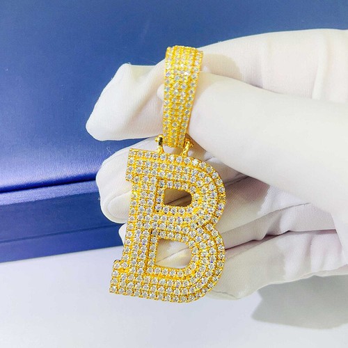 R Letter D Color Moissanite Pendant 925 Silver Passes Tester Plated White Gold - Picture 5 of 9