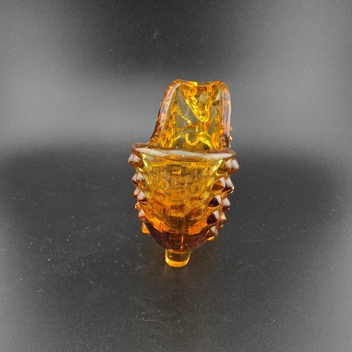 Vintage Fenton Art Glass Amber Brown Hobnail Cat Head Shoe Glass Slipper - Picture 6 of 9