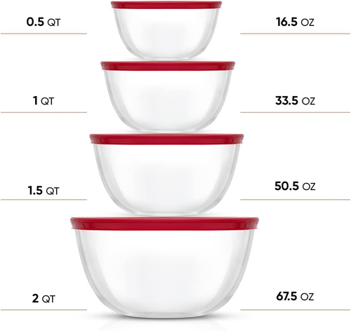 Kitchen Large Mixing Bowl Set - 8Pc Glass with Lids Set – Neat Nesting/ Batter B - Picture 2 of 8