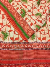 Vintage Indian Pure Cotton Sari Wrap Sarong Printed Sari Ethnic Textile PCS6604