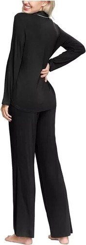 INK+IVY Women's Rayon Long Sleeve Button Top & Trouser Pajama Set Black Size S - Bild 2 von 3