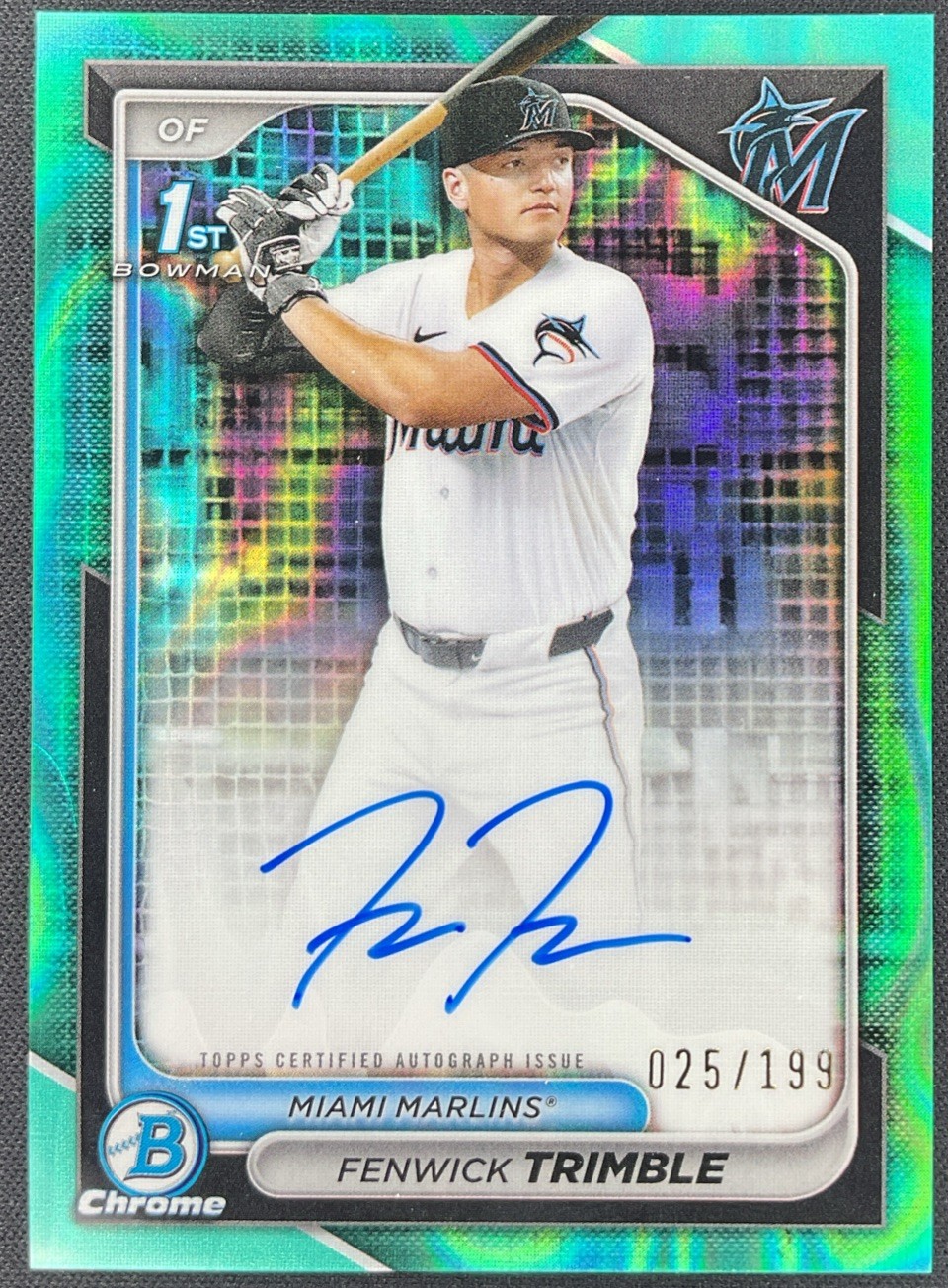 2024 Bowman Draft Fenwick Trimble Chrome Auto Aqua Lava Refractor 1st #25/199