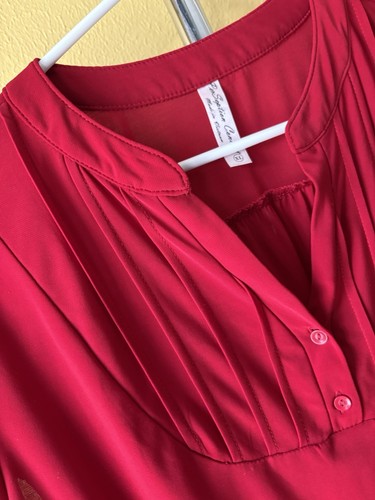 Perception Concept Women’s XL Red Tie Sleeves 2 Button Ribbed VNeck Top Romantic - Bild 8 von 8