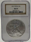 1991 $1 1-oz American Silver Eagle NGC MS69 Brown Label