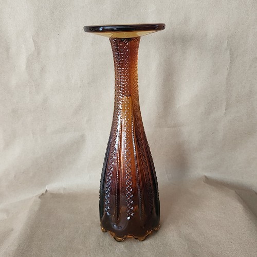 Vintage Indiana Glass Tiara Zipper Vase Root Beer Amber Pressed Scalloped Rim - Picture 14 of 22