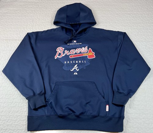 Atlanta Braves Hoodie Men's XL Blue Majestic ThermaBase Insulated Sweatshirt MLB - Picture 1 of 14