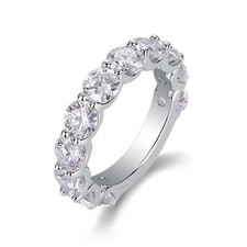Full 5mm Round Moissanite Half Eternity Ring 925 Sterling Silver Engagement Band