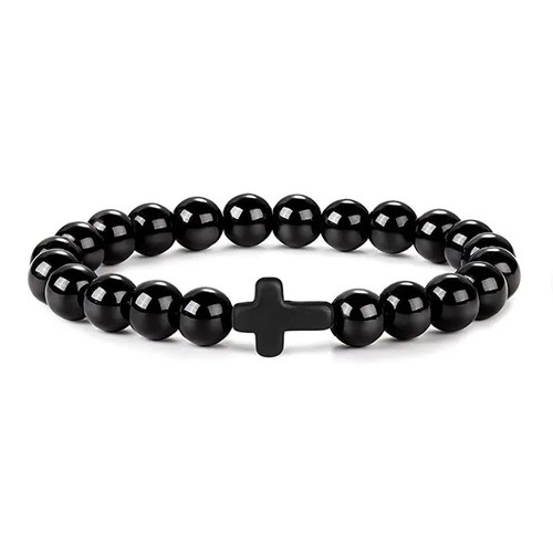 Natural Stone Beads Bracelet Hematite Cross Prayer Yoga Jewelry Men Women - Picture 7 of 21