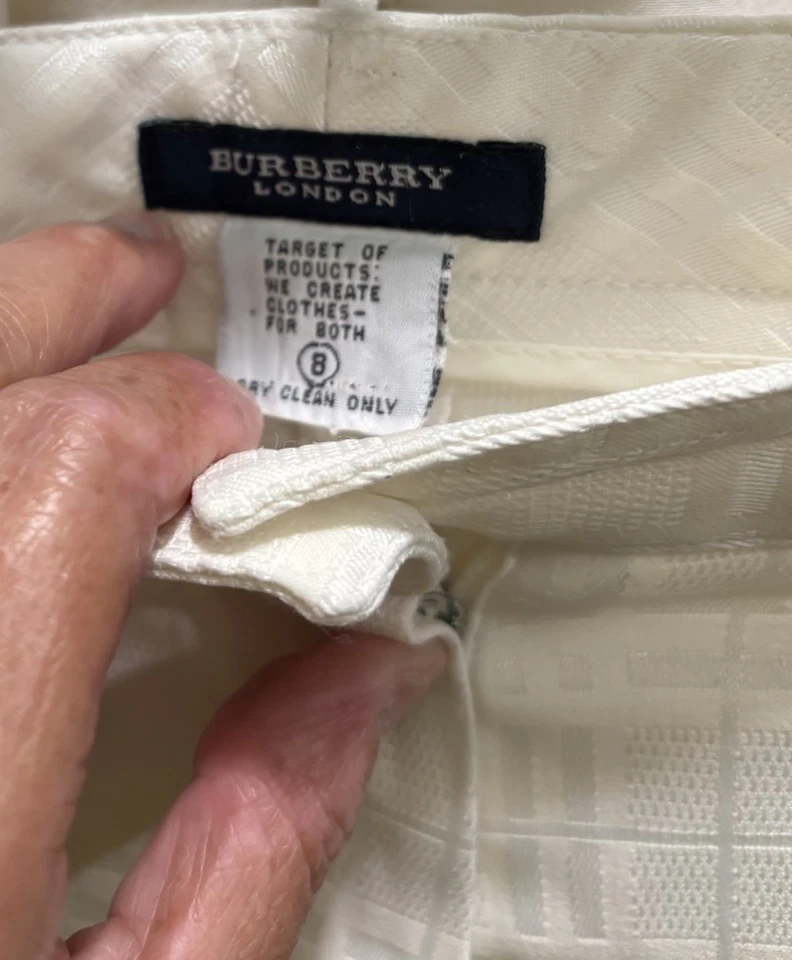 Vtg Burberry White Cotton Women's Bootcut pants Trouser Sz 8 Luxury Academia - Image 2 of 4