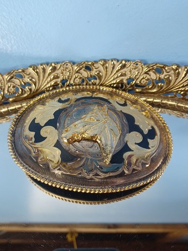 Pferd Gürtelschnalle groß Deko Reiten Cowgirl Western gold & versilbert  - Bild 9 von 11