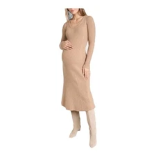 Hatch Dasha Midi Maternity Dress in Beige Rib Knit Size 1 = Small