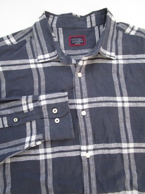 Mens XXL UNTUCKit Shirt 100% Linen Slim Fit Wrinkle Resistant LS blue plaid