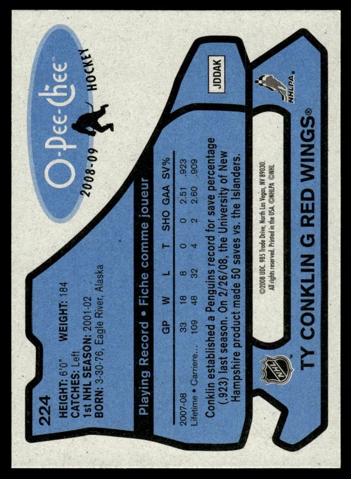 2008-09 O-Pee-Chee 1979-80 Retro Ty Conklin Detroit Red Wings #224 - Image 2 of 2