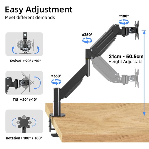 Suptek einzelner Monitorarm 43" strapazierfähige Gasfeder Tischhalterung hält bis zu 13 kg - Bild 3 von 5