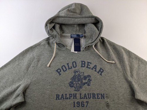 NUOVO Polo Ralph Lauren Orso Cantiere Navale Pullover Felpa con Cappuccio 2XL Grigio Felpa F