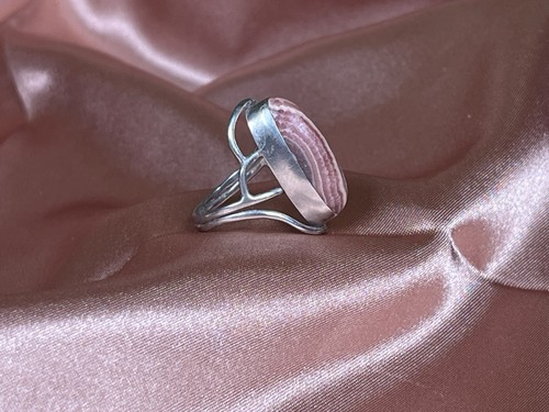 Vintage 1960s chunky Rhodochrosite statement ring real sterling silver size 5.5 - Picture 6 of 9