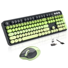 Wireless Keyboard and Mouse 104 Round Keycaps Retro Typewriter with OTG & Bru...