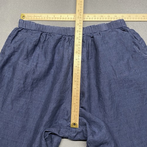 FLAX Pants Womens Size 1G 100% Linen Blue Elastic Waist Wide Leg Crop Lagenlook - Picture 9 of 13