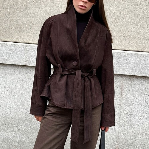 New 2025 A/W Retro Suede Long-Sleeve Jacket – Women’s Elegant Casual Outerwear - Picture 8 of 26