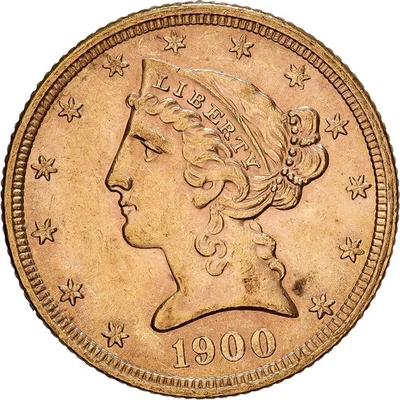 États-Unis, $5, Half Eagle, Coronet Head, 1900, Philadelphie, Or, SPL, KM:101 - Photo 1/2