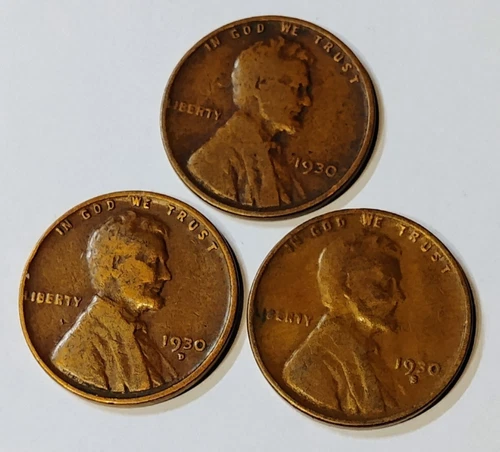 1930 P, D & S Lincoln Wheat Penny, Fine Condition