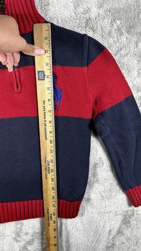 Ralph Lauren Boys’ Quarter-Zip Sweater - Red and Navy Big Pony - Size 8 - Picture 4 of 12