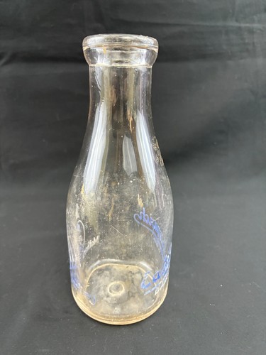 East Greenwich Dairy Co Milk Bottle Tall Blue Pyro Round Quart TPRQ RI Chipped - Picture 8 of 11