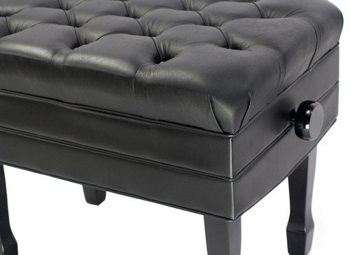 Genuine Leather Adjustable Piano Bench Seat - GRIFFIN Black Wood Keyboard Stool - Bild 3 von 15