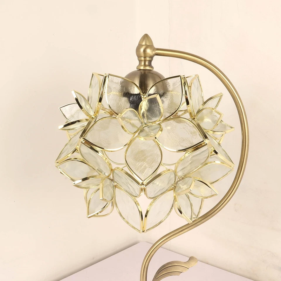 Lámpara de mesa estilo Tiffany L10908 vitral pétalos de flores con base de latón para... Foto 4 de 4