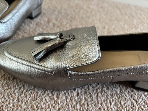M&S Collection- Ladies Silver Coloured Leather Flat Loafers - Size 5/38 Wide Fit - Picture 13 of 16