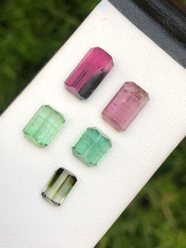 11.50 Ct Natural Vibrant Bi Color Tourmaline lot 10x5x4 to 7x4x2mm Emerald Cut - Picture 10 of 11
