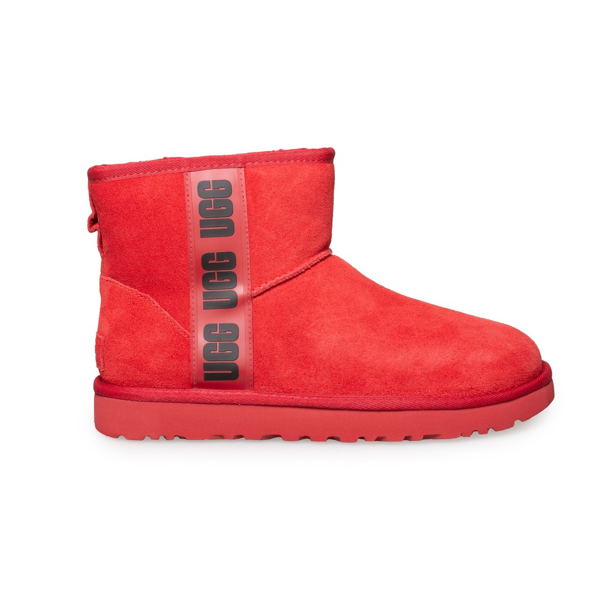 UGG CLASSIC MINI SIDE LOGO SAMBA RED BLACK SUEDE WOMEN'S