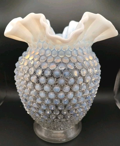 Fenton French Opalescent Hobnail Vase 7.5 x 6 Inch Vintage
