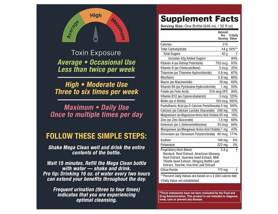 Detoxify Mega Clean Herbal Cleanse - Tropical - 32 oz Herbal Detox Drink Foto 2 de 4