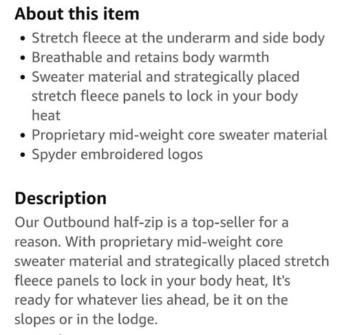 Spyder Men's Outbound Half-Zip Mid Weight Core Sweater Gray Black Size XL - Picture 5 of 9