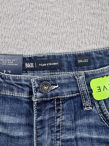 Pantalones de mezclilla BKE para hombre 34x32 Tyler Performance pierna recta azul bigotes NUEVO - Imagen 9 de 11